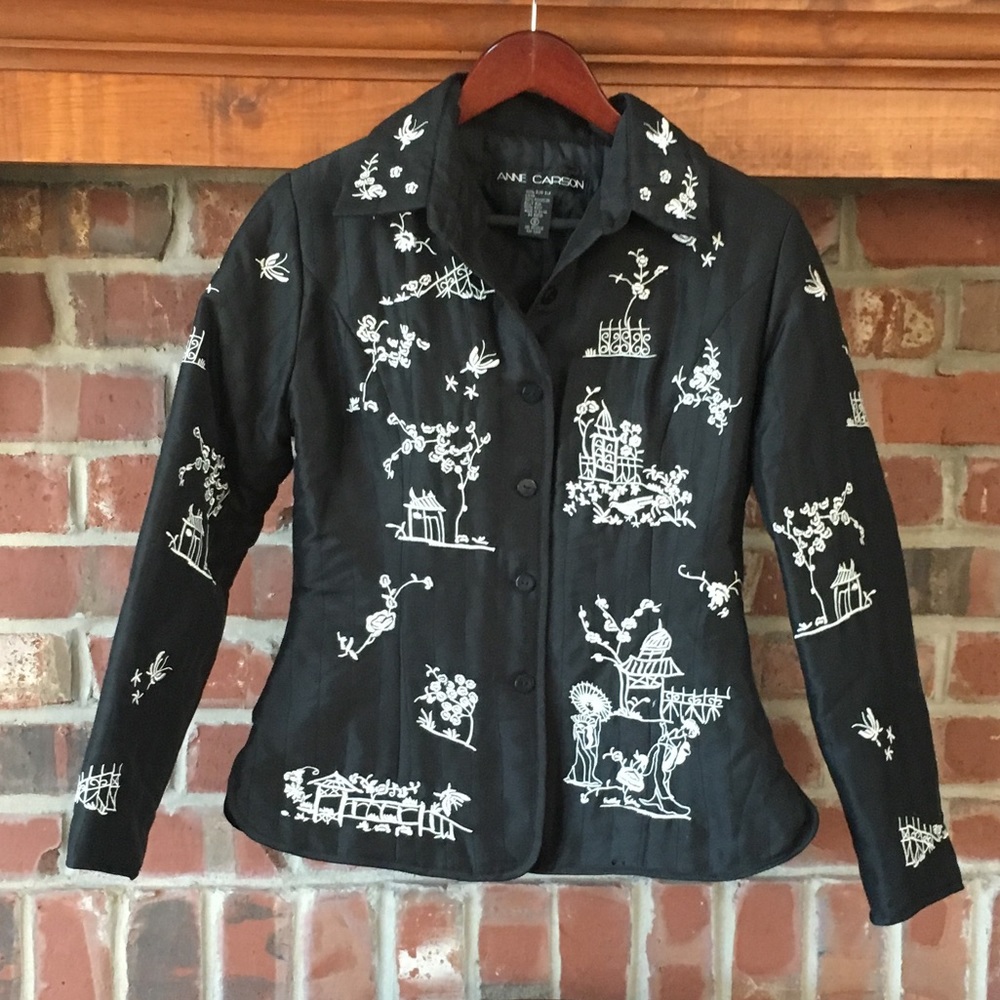Ann Carson Silk Embroidered Quilted Jacket